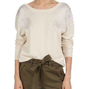 NWT ba&sh Flore Cotton Cashmere Silk Sweater Crystal Diamante Size Large…